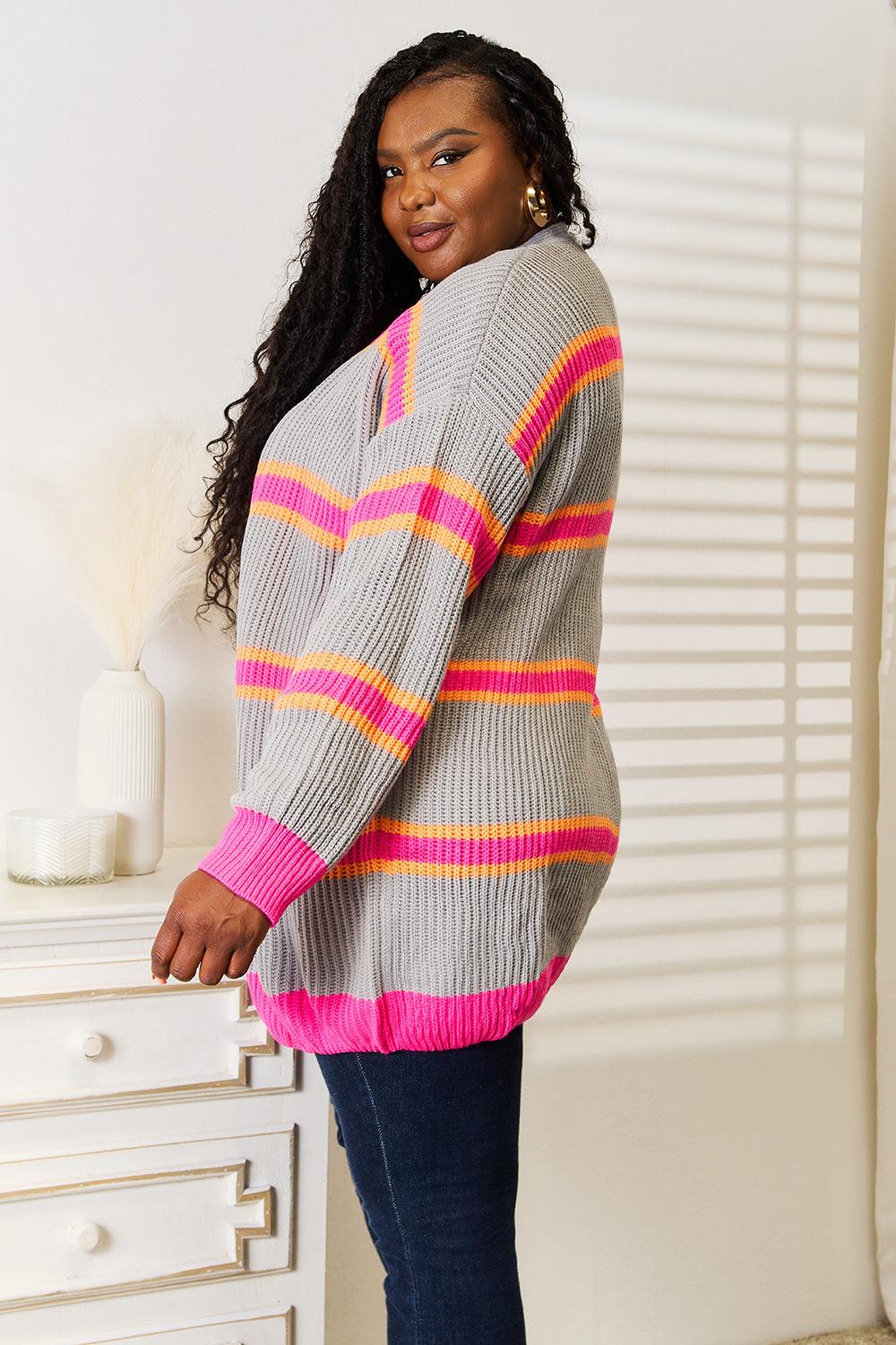 Woven Right Ribbed Long Sleeve Cardigan Carauana Store