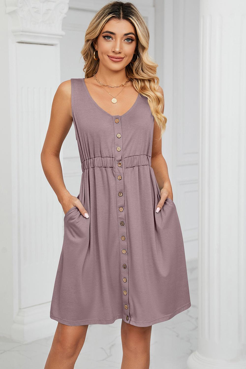 Buttoned Wide Strap Mini Dress Carauana Store