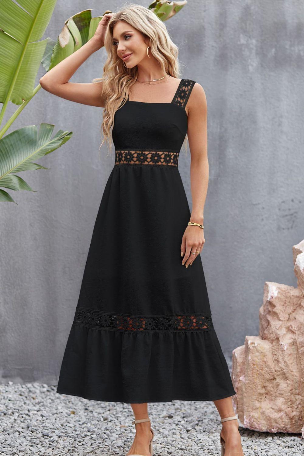 Spliced Lace Square Neck Sleeveless Midi Dress Carauana Store