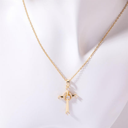 Stainless Steel Inlaid Zircon Cross Necklace Carauana Store