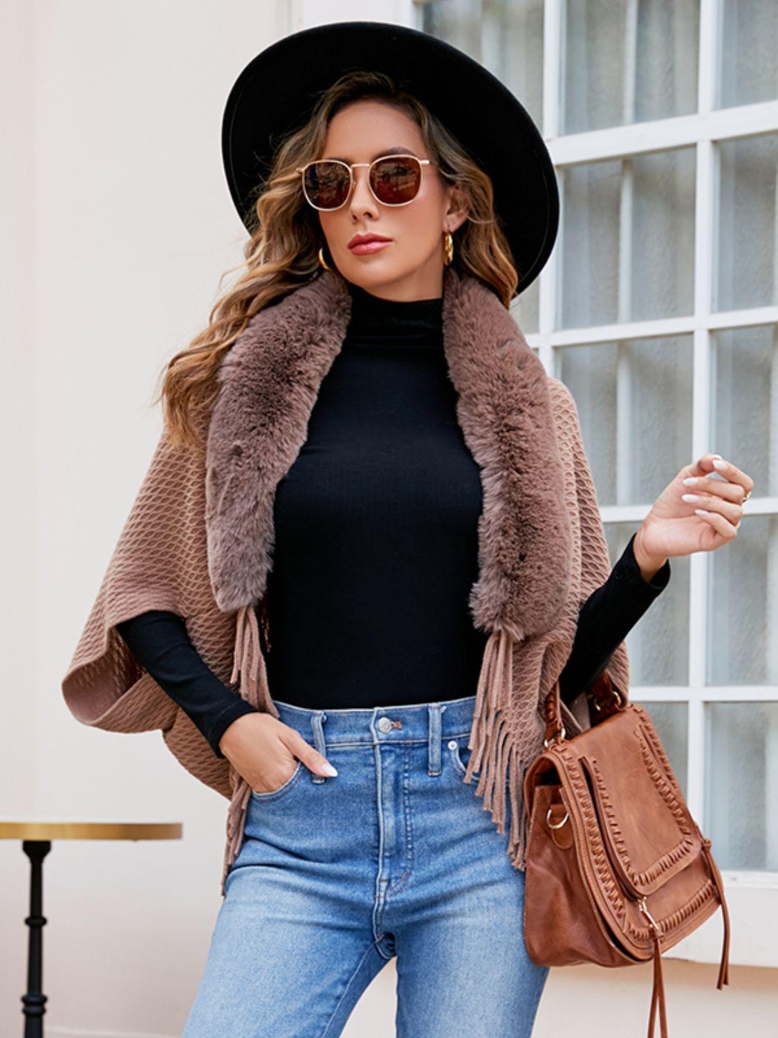 Open Front Fringe Hem Poncho Carauana Store
