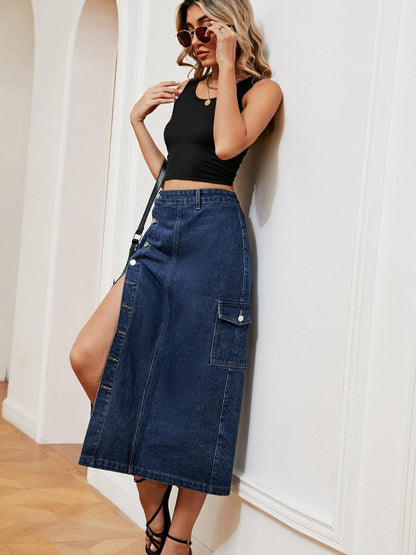 Button Down Denim Skirt Carauana Store