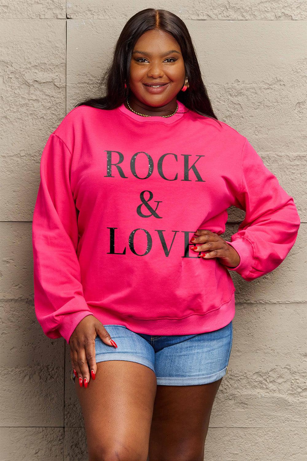 Simply Love Full Size ROCK ＆ LOVE Round Neck Sweatshirt Carauana Store