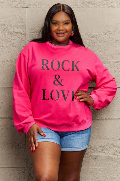 Simply Love Full Size ROCK ＆ LOVE Round Neck Sweatshirt Carauana Store