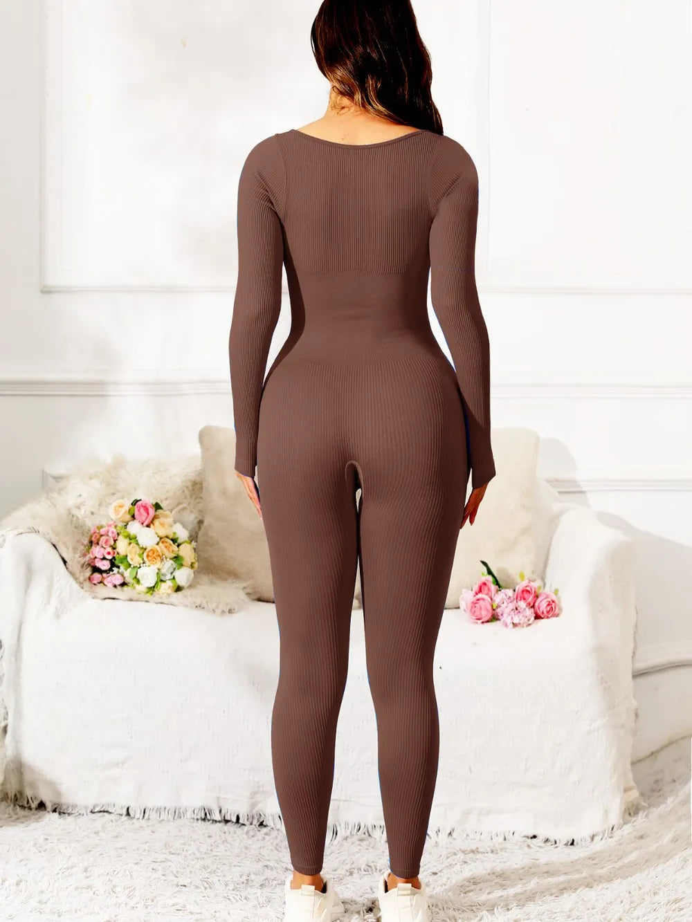 Scoop Neck Long Sleeve Active Jumpsuit CaRaUaNa Fashion