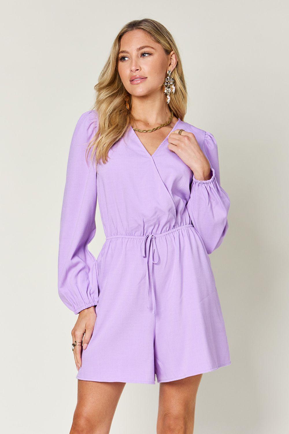 Double Take Full Size Drawstring Long Sleeve Romper Carauana Store