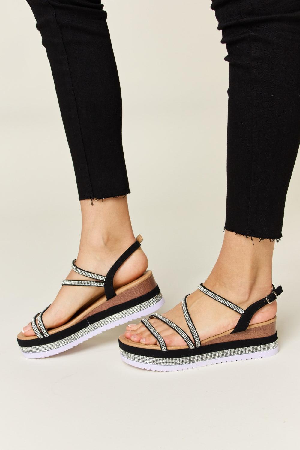 Forever Link Rhinestone Strappy Wedge Sandals Carauana Store