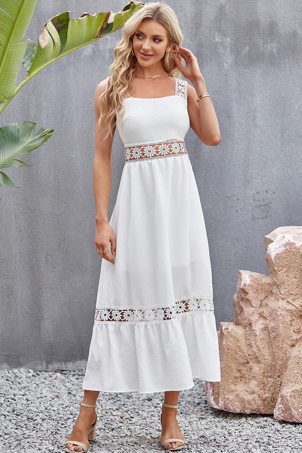 Spliced Lace Square Neck Sleeveless Midi Dress Carauana Store