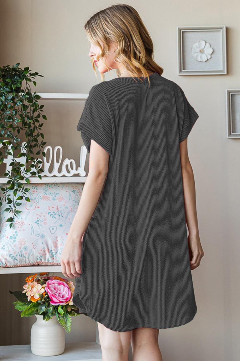 Heimish Full Size Ribbed Round Neck Short Sleeve Tee Dress Carauana Store