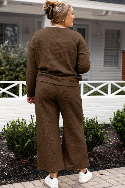 Double Take Full Size Textured Long Sleeve Top and Drawstring Pants Set Carauana Store