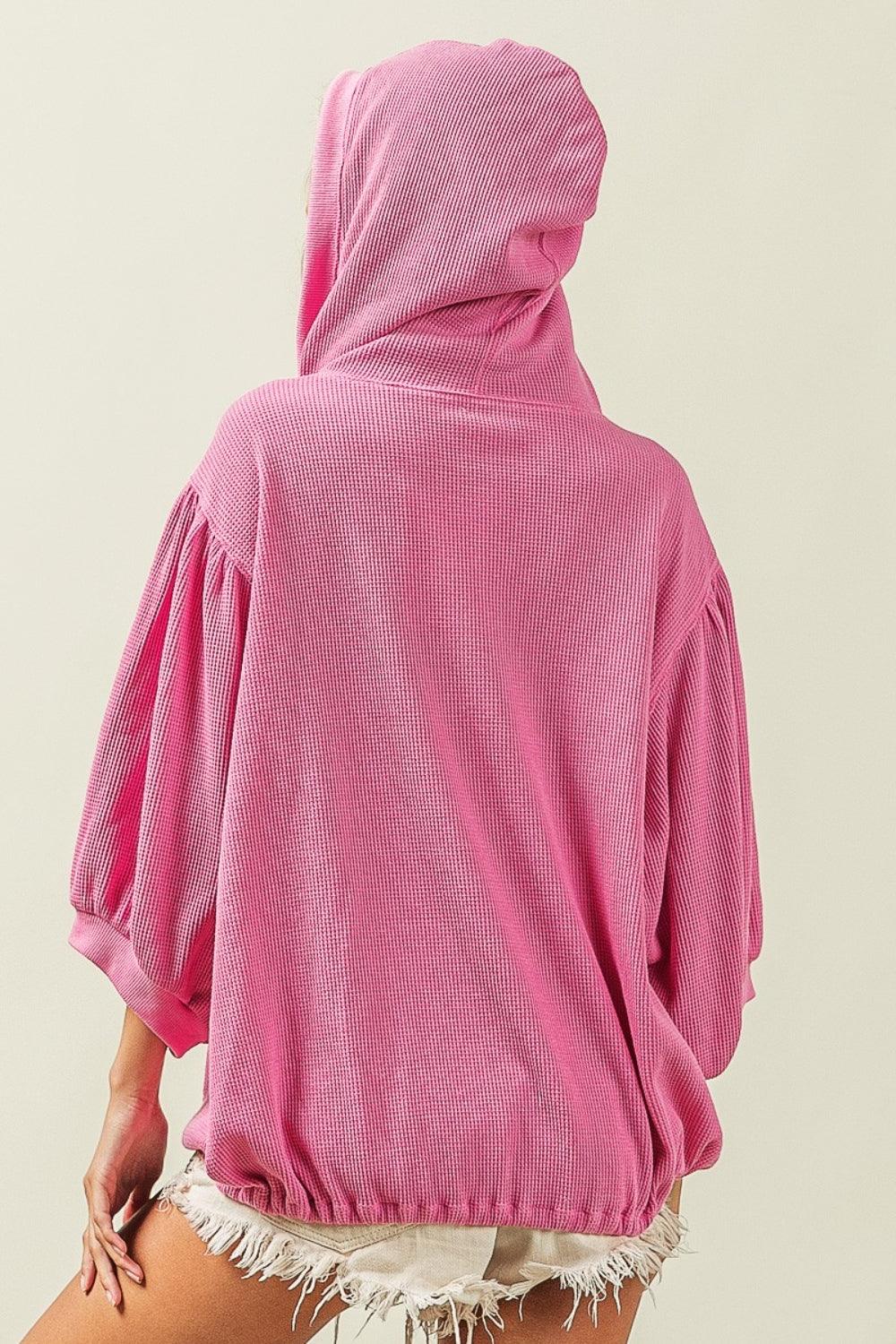 BiBi Waffle-Knit Half Zip Hooded Top Carauana Store