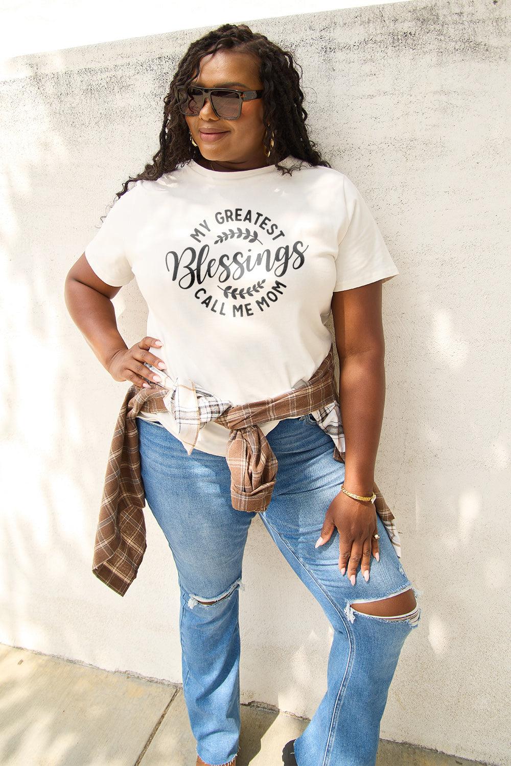 Simply Love Full Size MY GREATEST BLESSINGS CALL ME MOM Short Sleeve T-Shirt Carauana Store