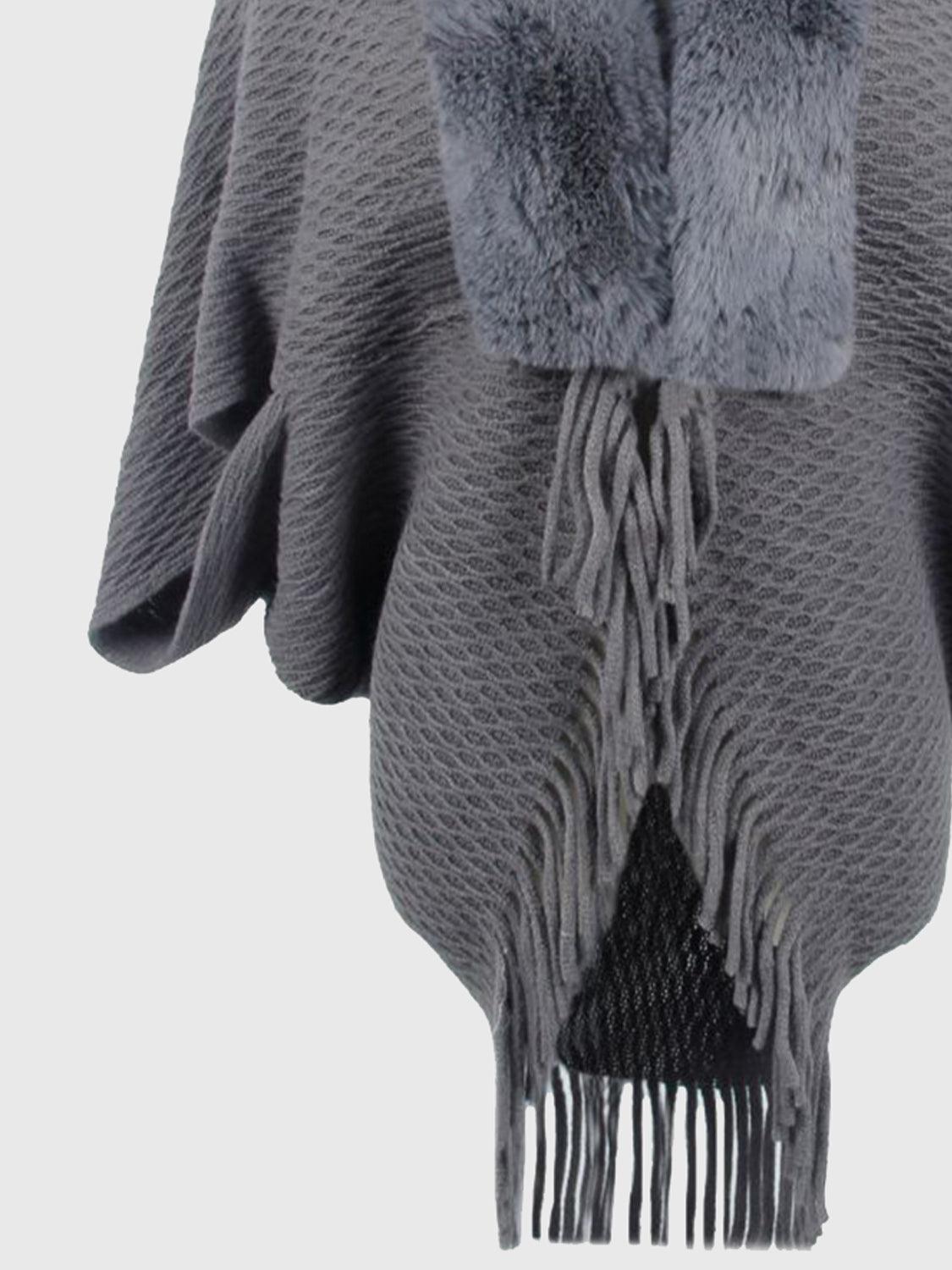 Open Front Fringe Hem Poncho Carauana Store