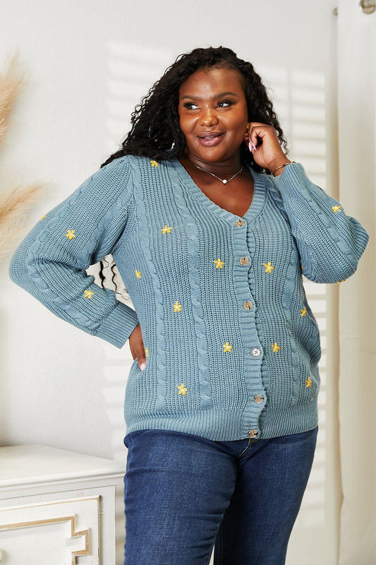 HEYSON Full Size Floral Embroidered Cable Cardigan Carauana Store