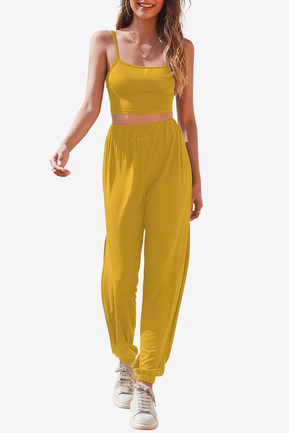 Cropped Cami and Side Split Joggers Set Carauana Store