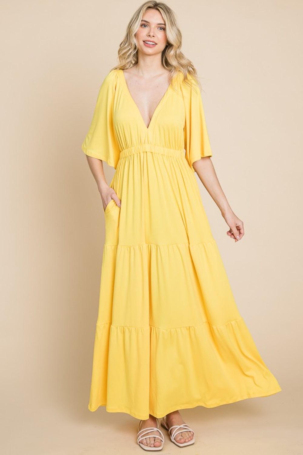 Culture Code Backless Plunge Half Sleeve Tiered Dress Carauana Store