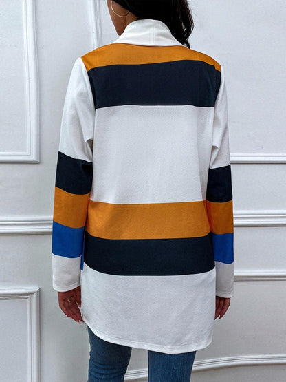 Shiny Color Block Open Front Cardigan Carauana Store