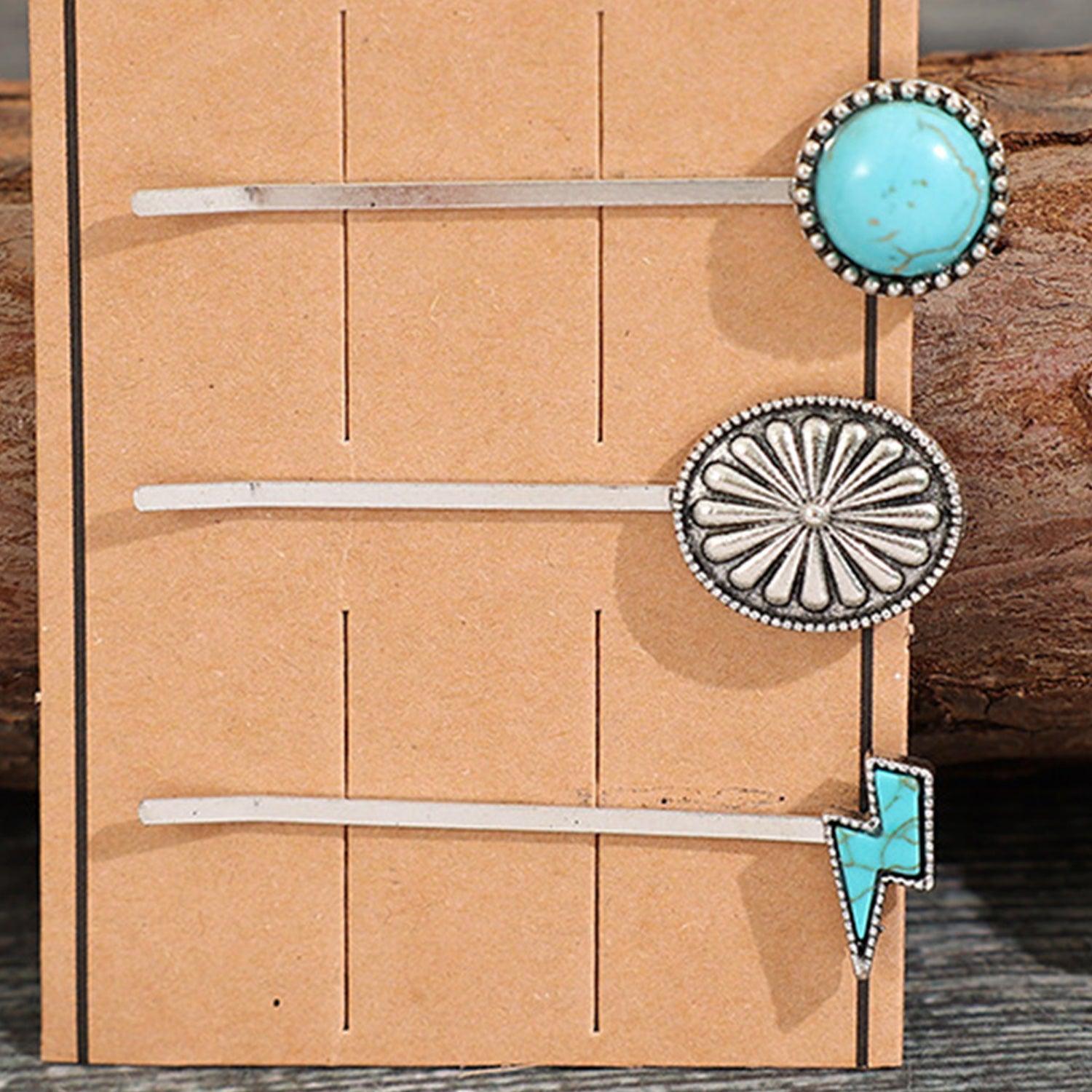 3 PCS/Set Artificial Turquoise Hair Pins Carauana Store