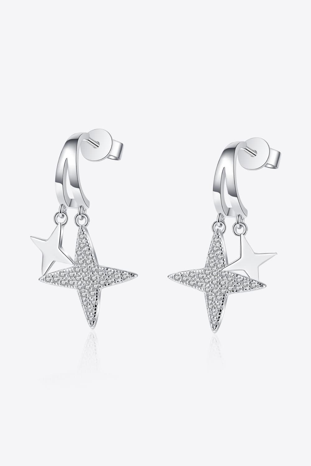 Moissanite Star Rhodium-Plated Drop Earrings CaRaUaNa Fashion