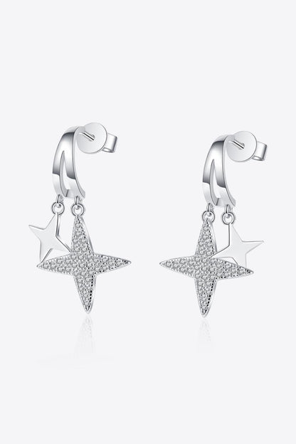 Moissanite Star Rhodium-Plated Drop Earrings CaRaUaNa Fashion