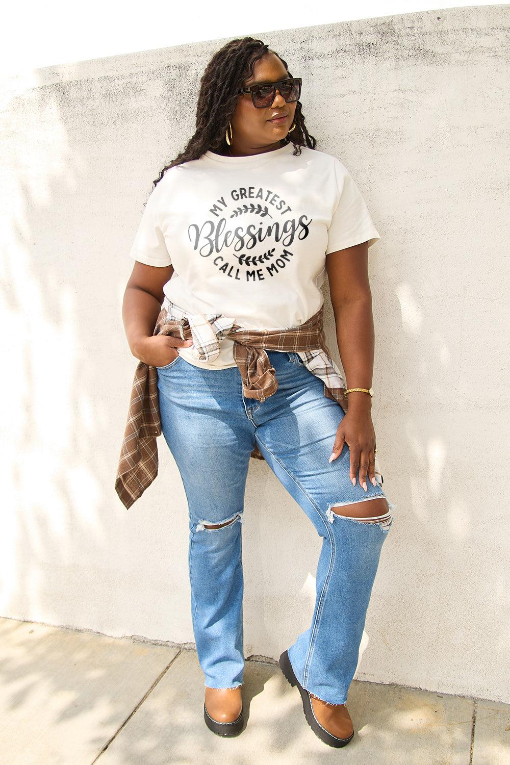 Simply Love Full Size MY GREATEST BLESSINGS CALL ME MOM Short Sleeve T-Shirt Carauana Store