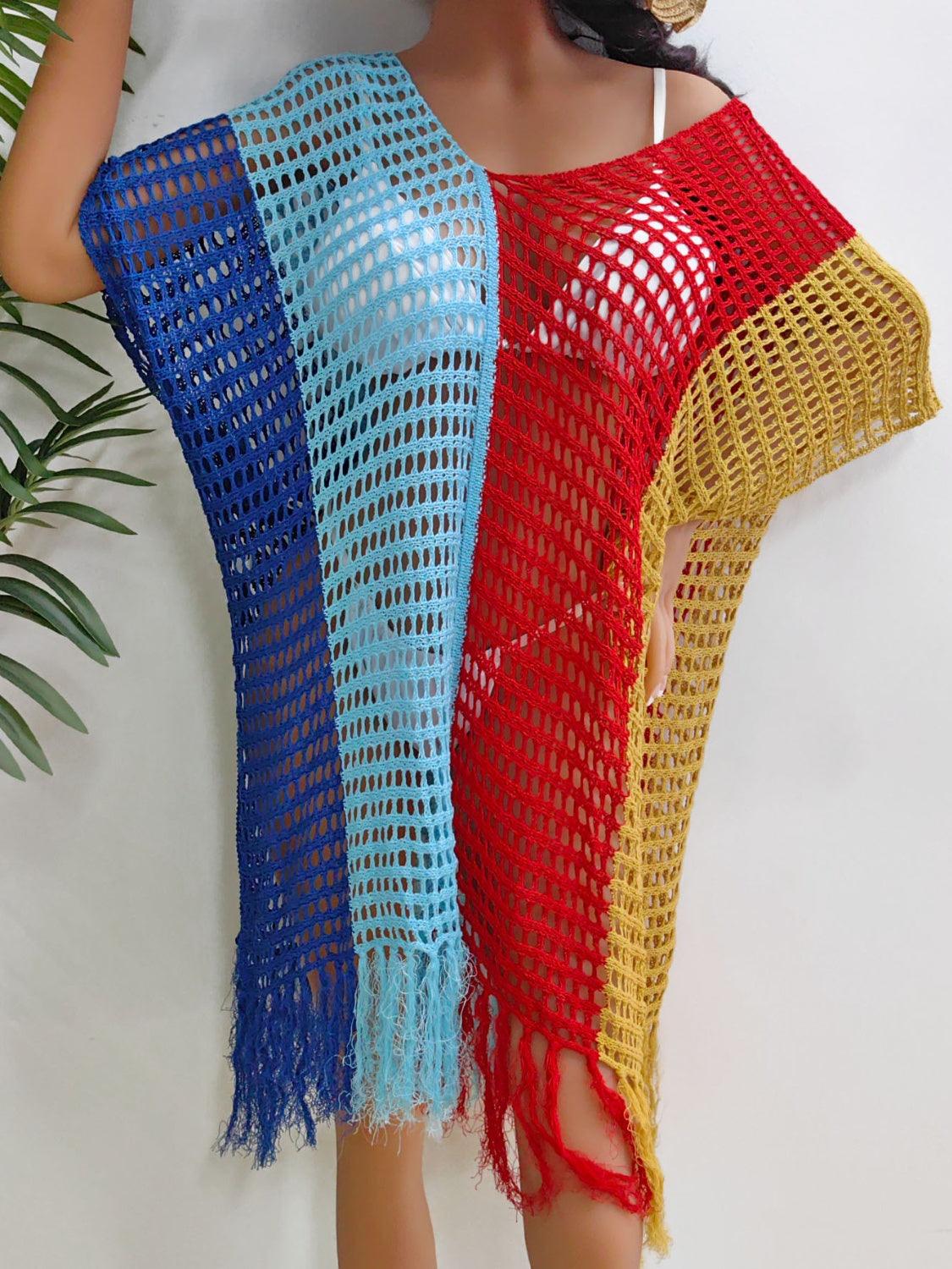 Fringe Color Block Scoop Neck Cover Up Carauana Store