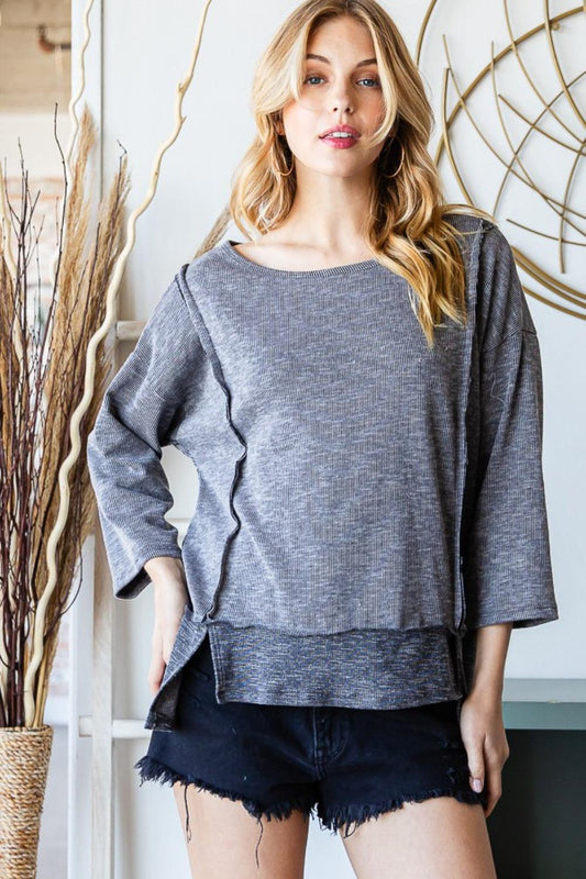 Reborn J Boat Neck Exposed Seam Slit Top Carauana Store