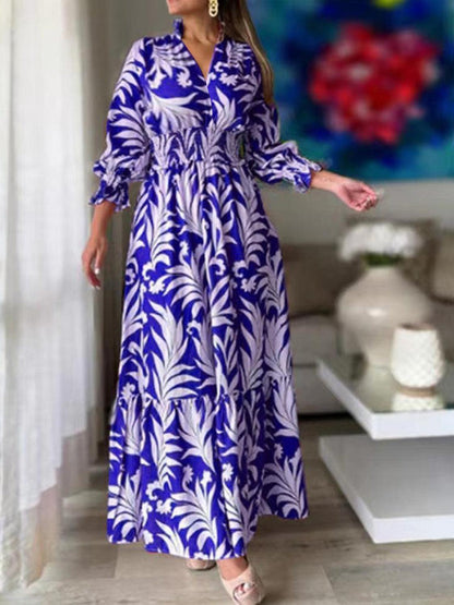 Printed Flounce Sleeve Maxi Dress Carauana Store