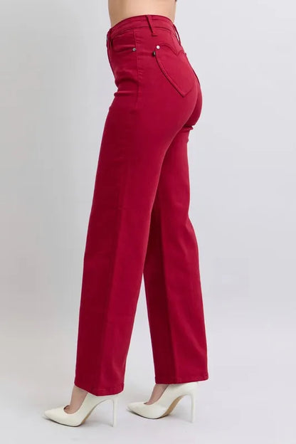 Judy Blue Full Size High Waist Heart Shaped Back Pockets 90's Straight Jeans Plus Size Carauana Store
