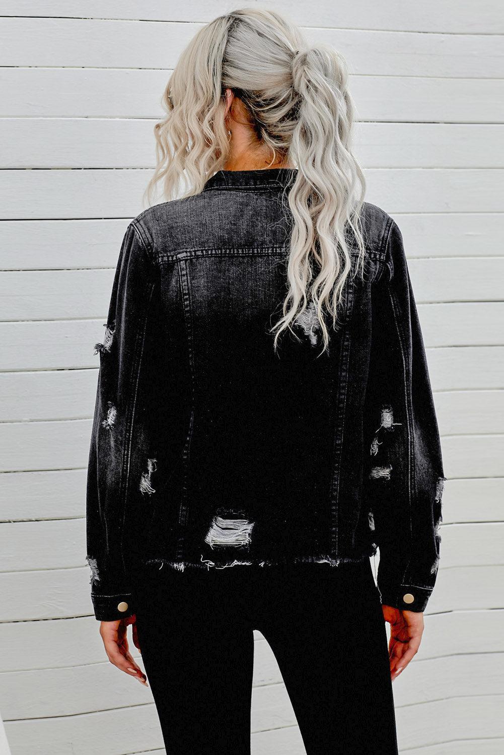 Distressed Raw Hem Denim Jacket Carauana Store