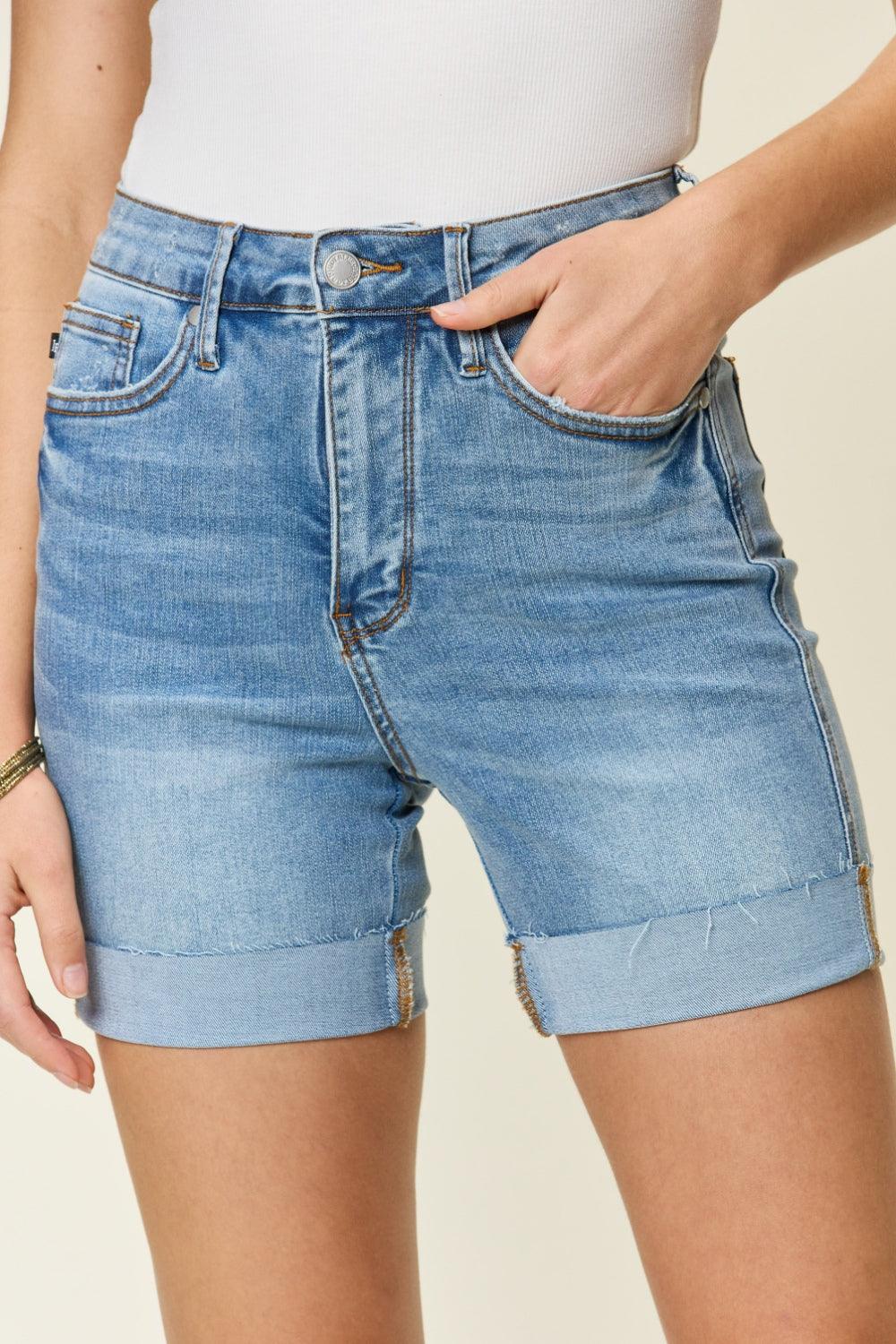 Judy Blue Full Size Tummy Control High Waist Denim Shorts CaRaUaNa Fashion
