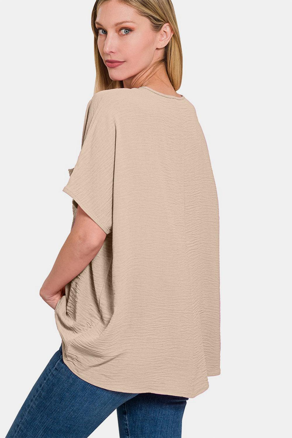Zenana Full Size Texture V-Neck Short Sleeve Top Carauana Store