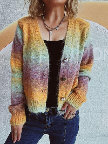 Gradient Heart Shape Button V-Neck Cardigan Carauana Store
