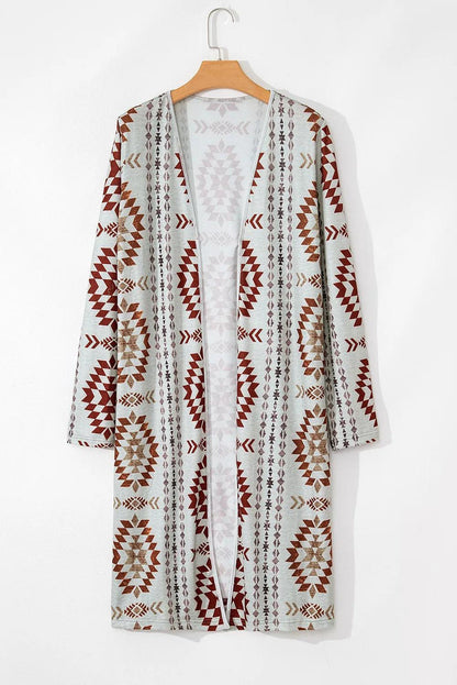 Geometric Open Front Long Sleeve Cover Up Carauana Store