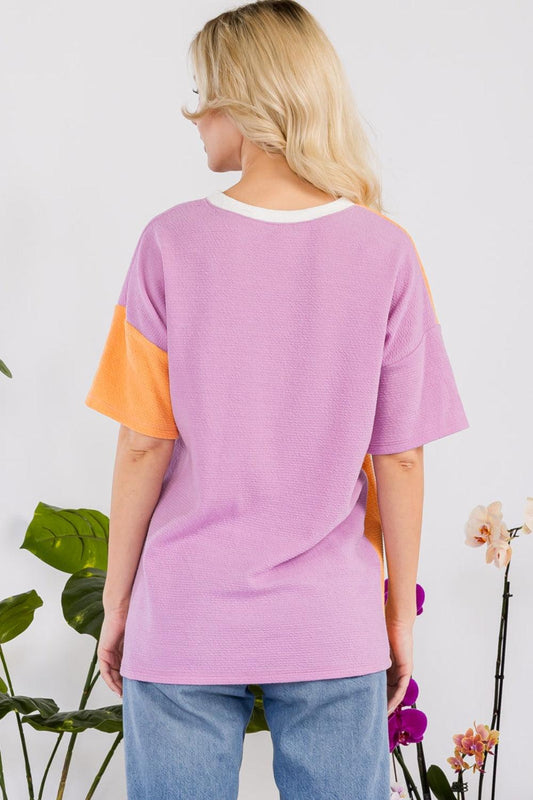 Celeste Full Size Color Block Short Sleeve T-Shirt Carauana Store
