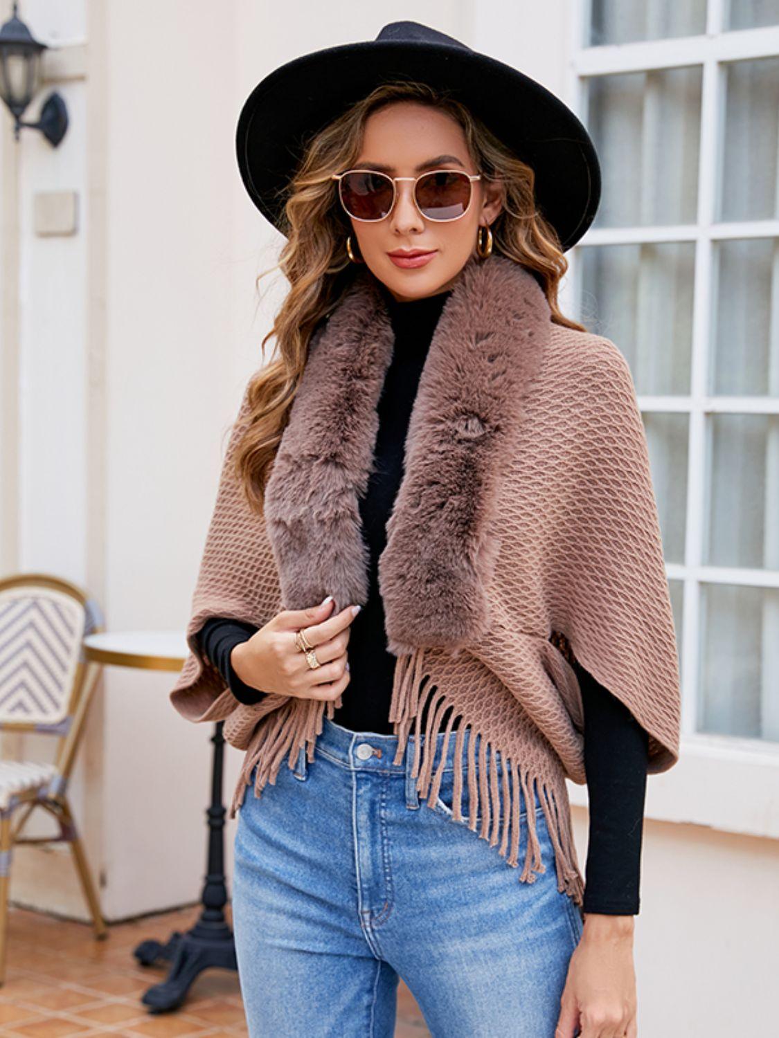 Open Front Fringe Hem Poncho Carauana Store