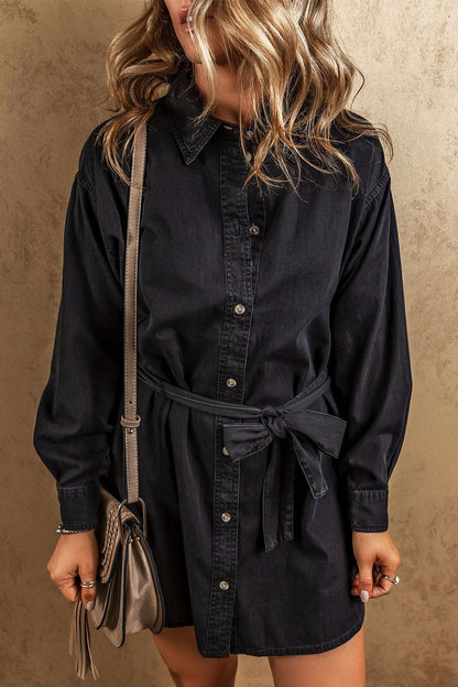 Button Up Collared Neck Denim Dress Carauana Store