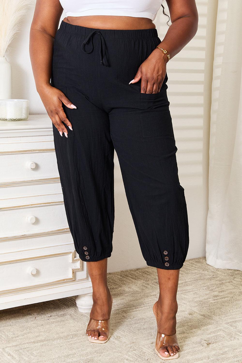 Double Take Decorative Button Cropped Pants Carauana Store