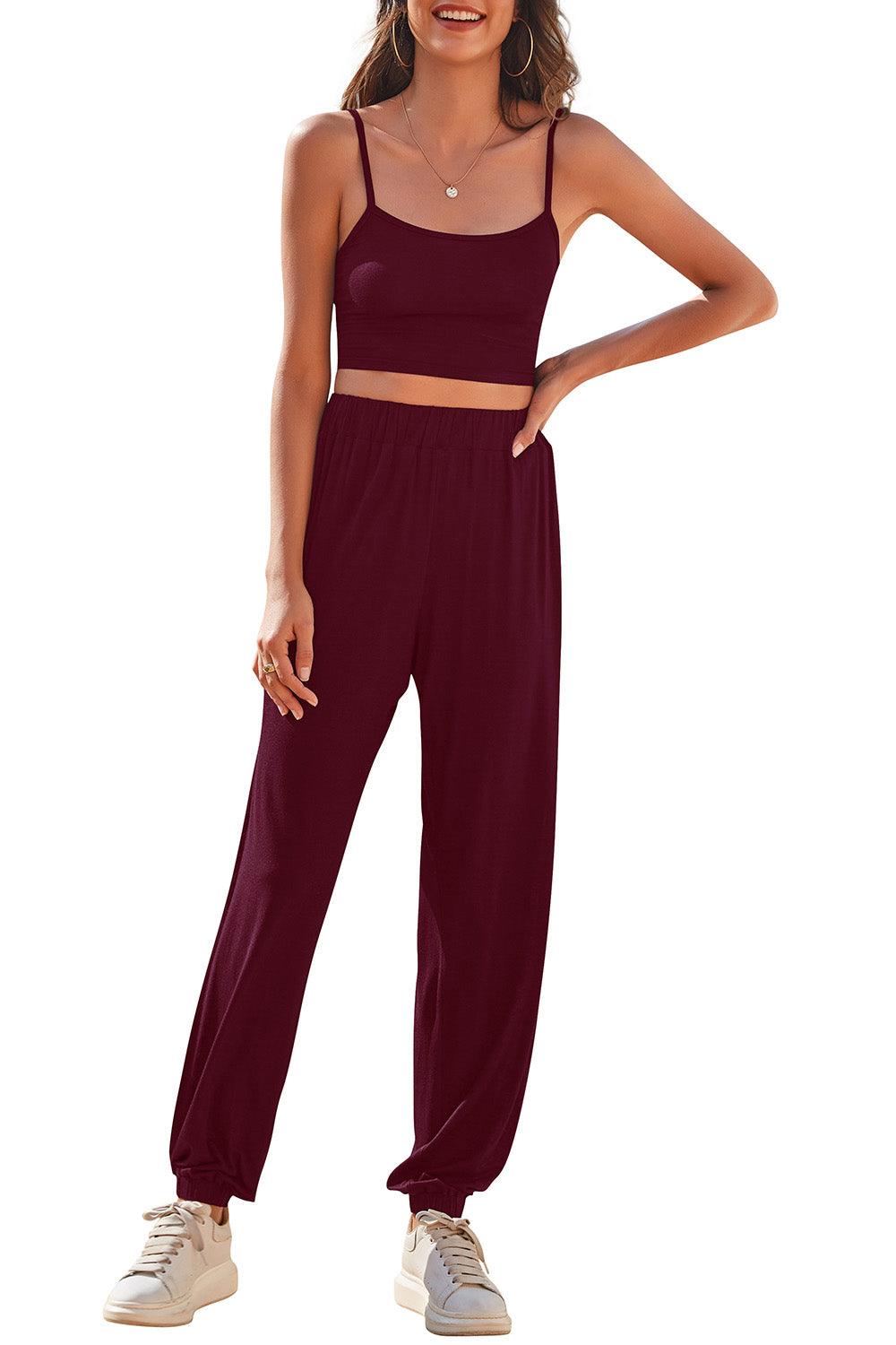 Cropped Cami and Side Split Joggers Set Carauana Store