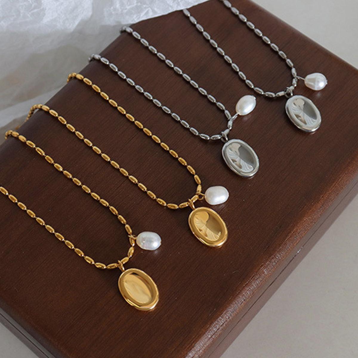 Titanium Steel Freshwater Pearl Pendant Necklace CaRaUaNa Fashion