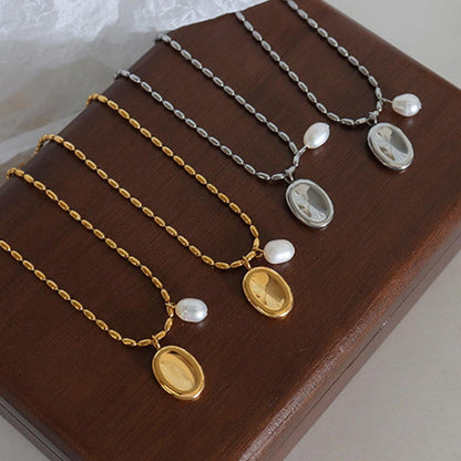 Titanium Steel Freshwater Pearl Pendant Necklace CaRaUaNa Fashion