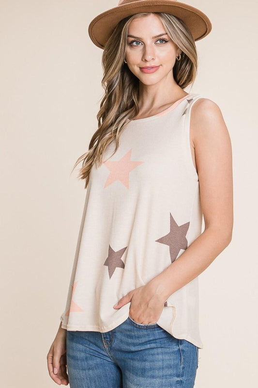 BOMBOM Star Print Round Neck Tank Carauana Store