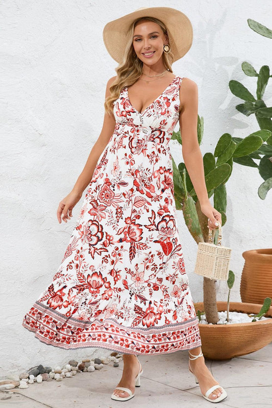 Printed V-Neck Wide Strap Dress Carauana Store