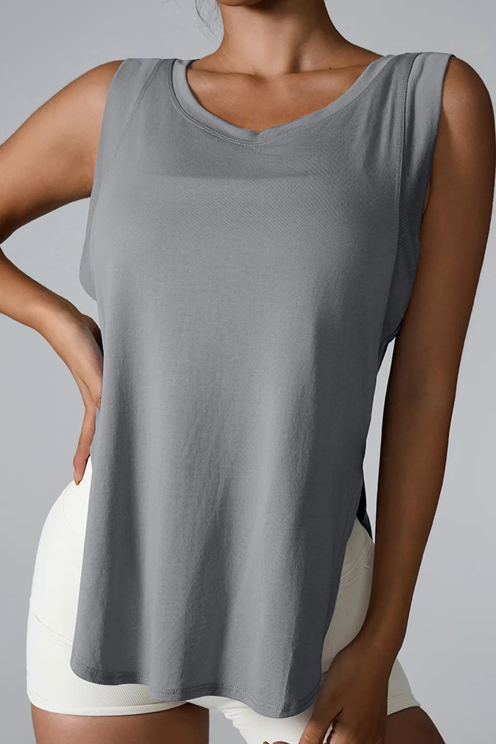 Slit Round Neck Active Tank Carauana Store