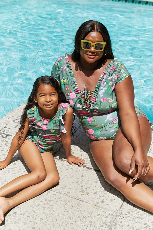 Marina West Swim Bring Me Flowers V-Neck One Piece Swimsuit In Sage Carauana Store