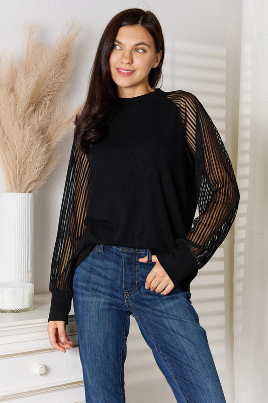 Double Take Round Neck Raglan Sleeve Blouse Carauana Store
