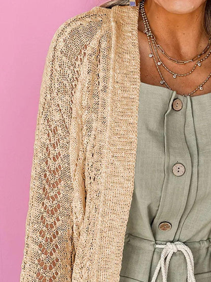 Openwork Open Front Long Sleeve Cardigan Carauana Store