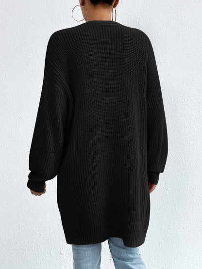 Open Front Dropped Shoulder Slit Cardigan Carauana Store