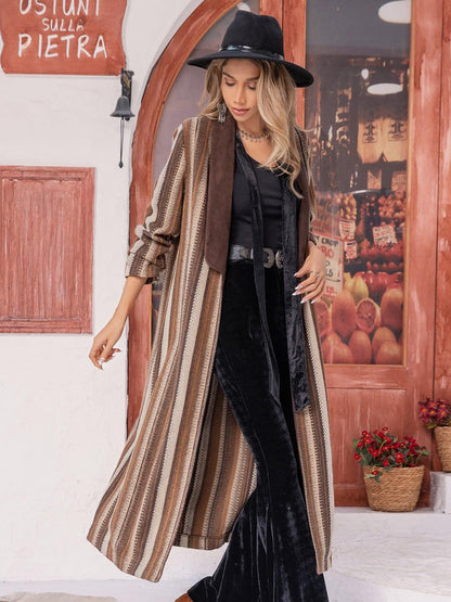 Striped Open Front Long Sleeve Outerwear Carauana Store