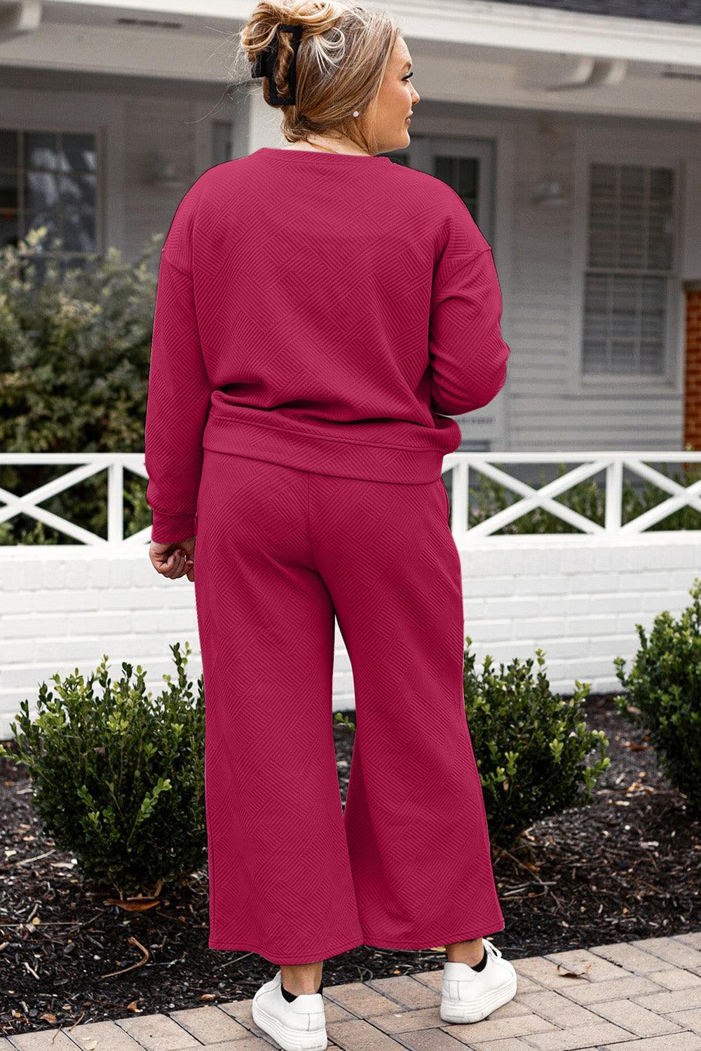 Double Take Full Size Textured Long Sleeve Top and Drawstring Pants Set Carauana Store
